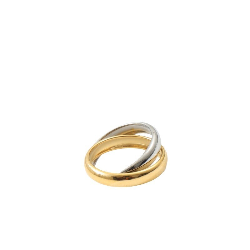 Wide-faced Double-ring Two-color Seamless Ring Titanium Steel Plated 18K Gold